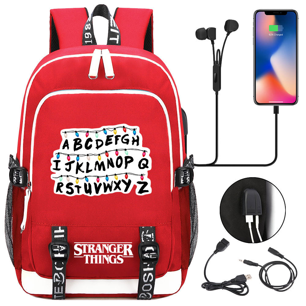 Strangers Things USB Charging Backpack School Note Book Laptop Travel Bags