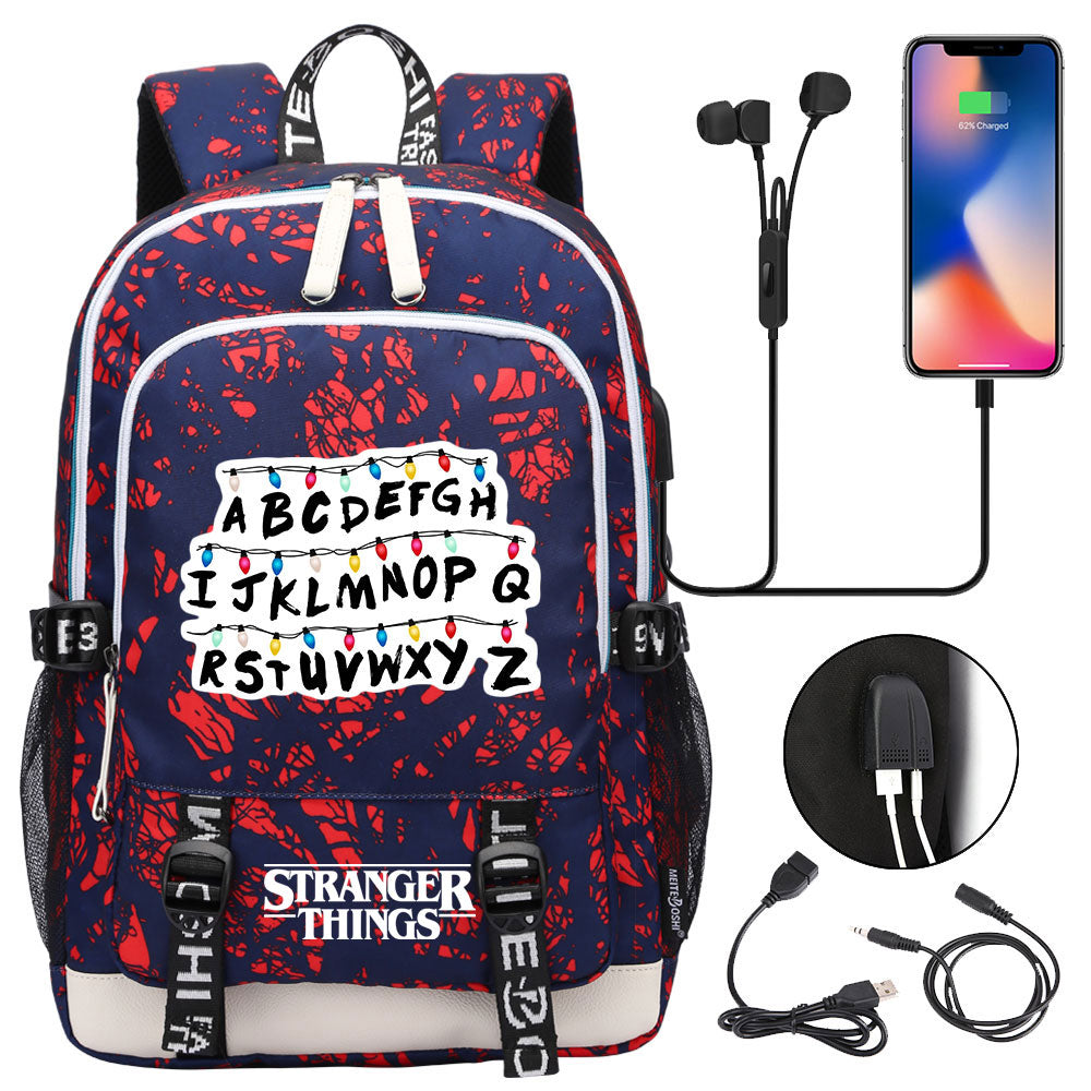 Strangers Things USB Charging Backpack School Note Book Laptop Travel Bags