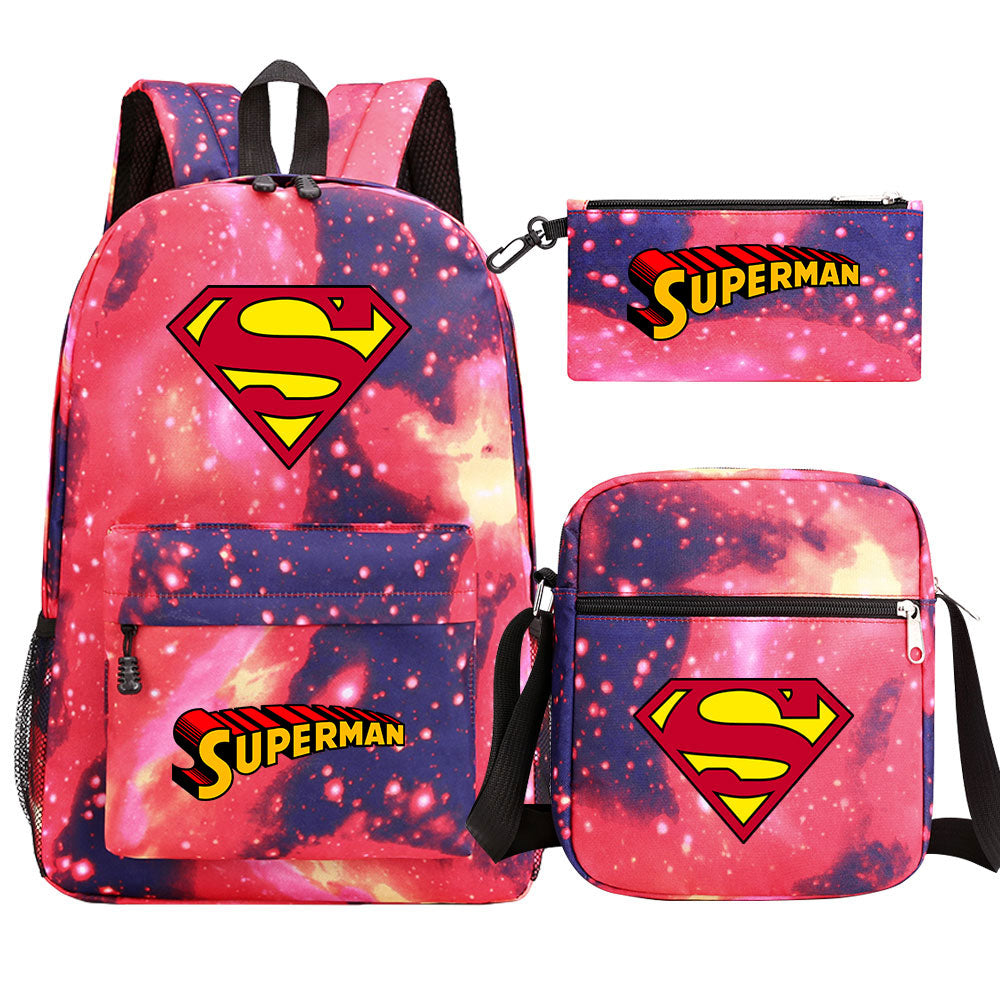 Superman Superhero SchoolBag Backpack Shoulder Bag Book Pencil Bags  3pcs Set
