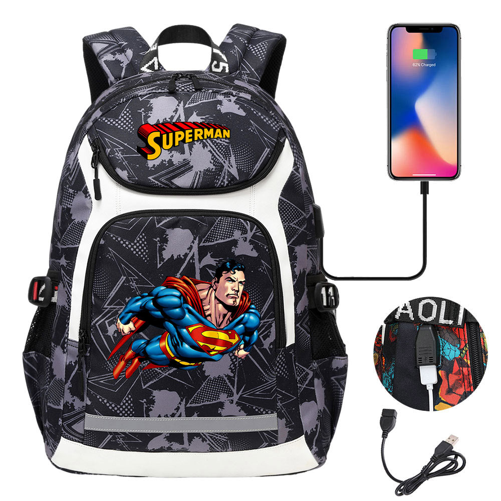 Superman Superhero USB Charging Backpack School NoteBook Laptop Travel Bags