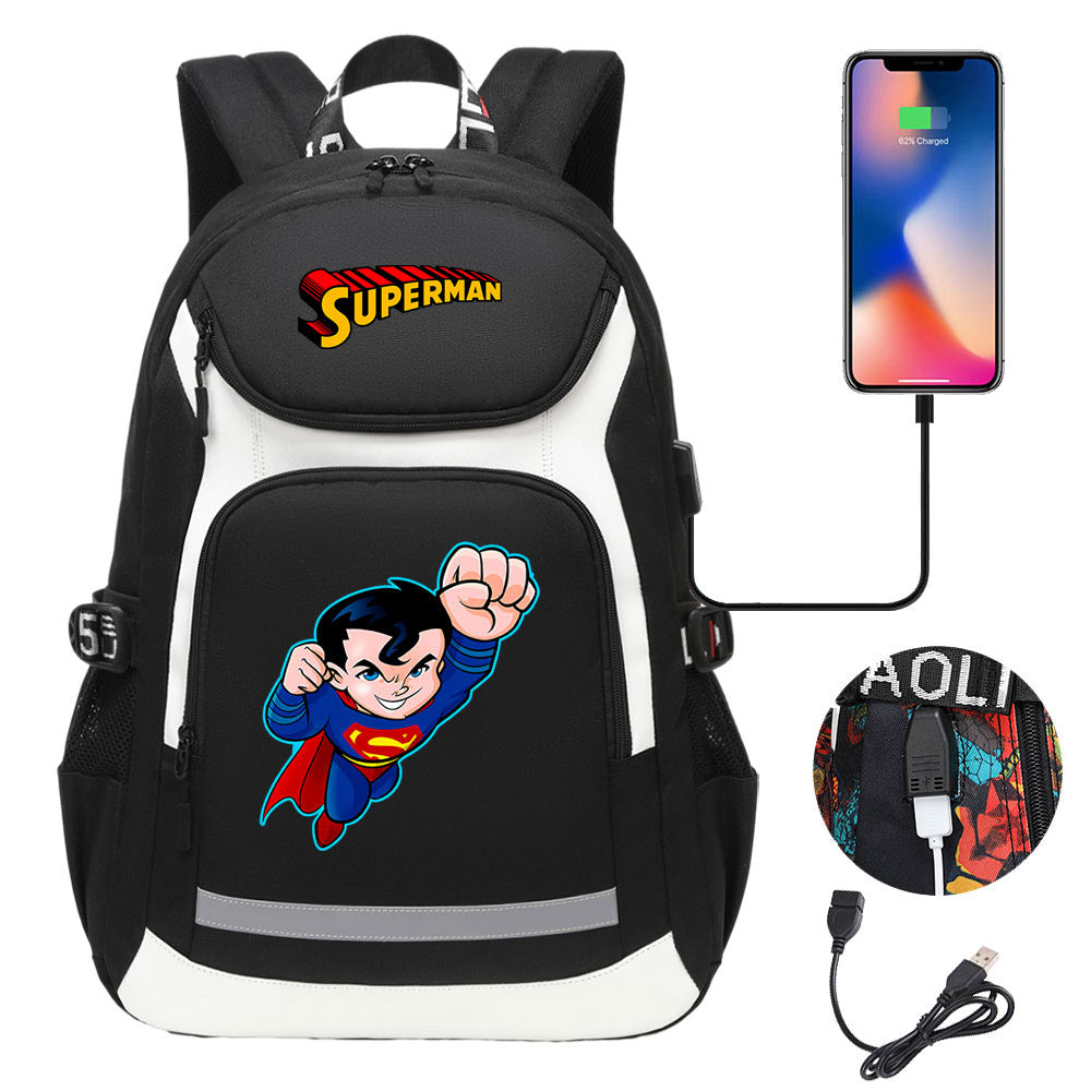 Superman Superhero USB Charging Backpack School NoteBook Laptop Travel Bags