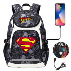 Superman Superhero USB Charging Backpack School NoteBook Laptop Travel Bags