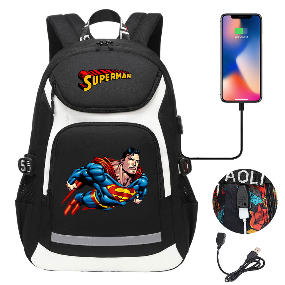 Superman Superhero USB Charging Backpack School NoteBook Laptop Travel Bags