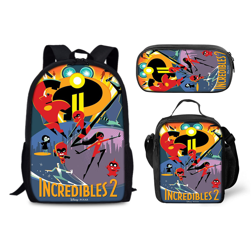 The Incredibles Schoolbag Backpack Lunch Bag Pencil Case 3pcs Set Gift for Kids Students