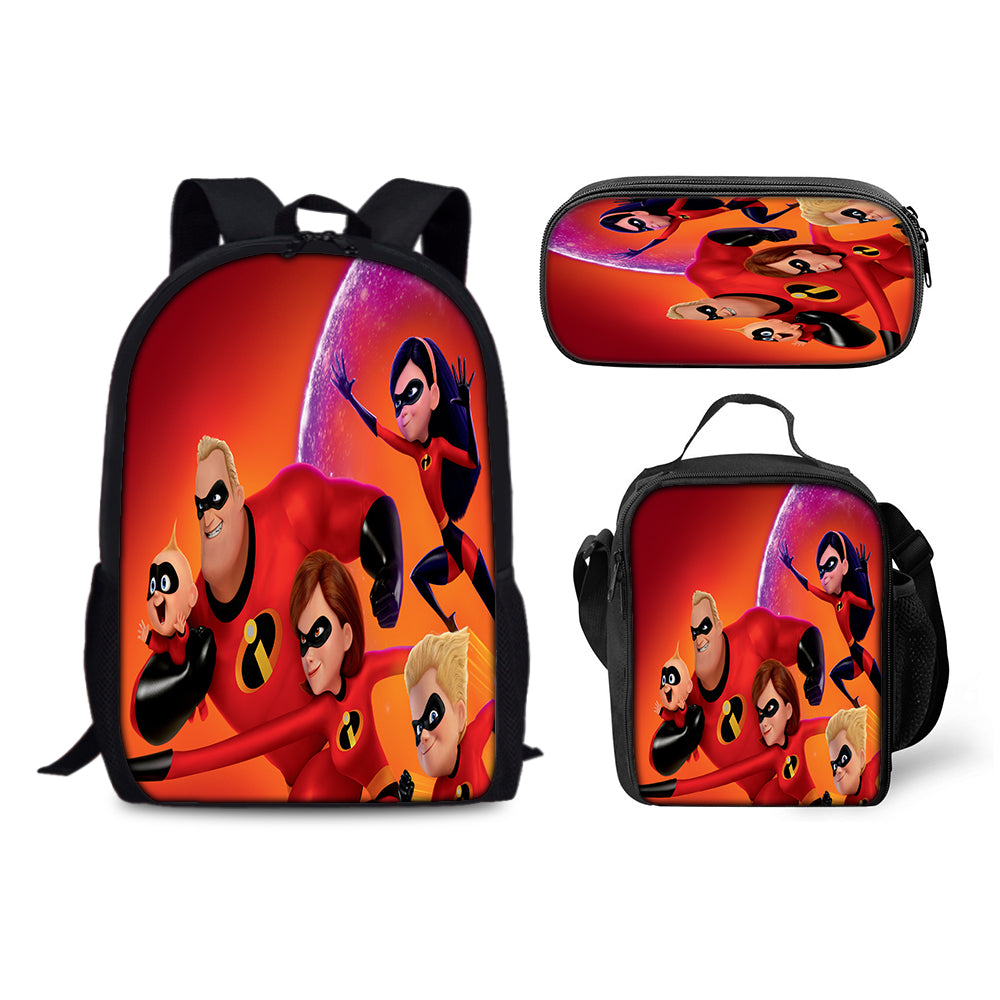 The Incredibles Schoolbag Backpack Lunch Bag Pencil Case 3pcs Set Gift for Kids Students