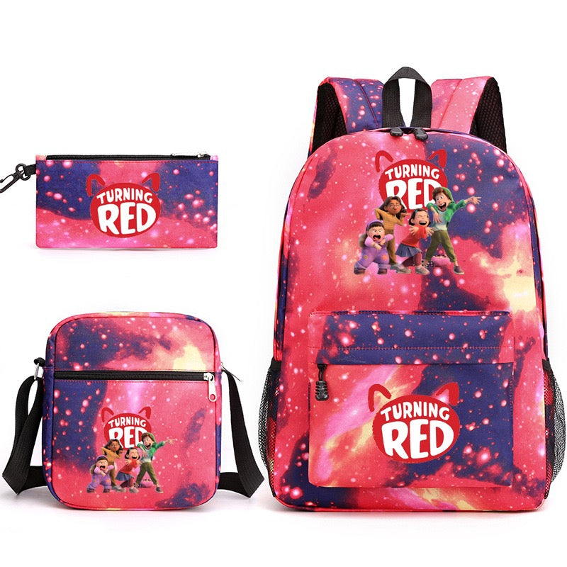 Turning Red SchoolBag Backpack Shoulder Bag Book Pencil Bags  3pcs Set