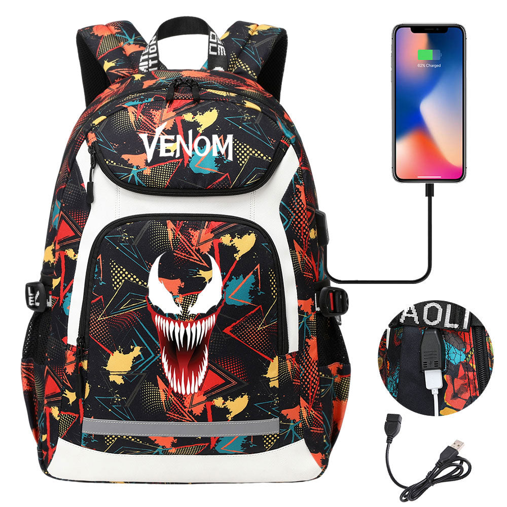 Venom USB Charging Backpack School NoteBook Laptop Travel Bags