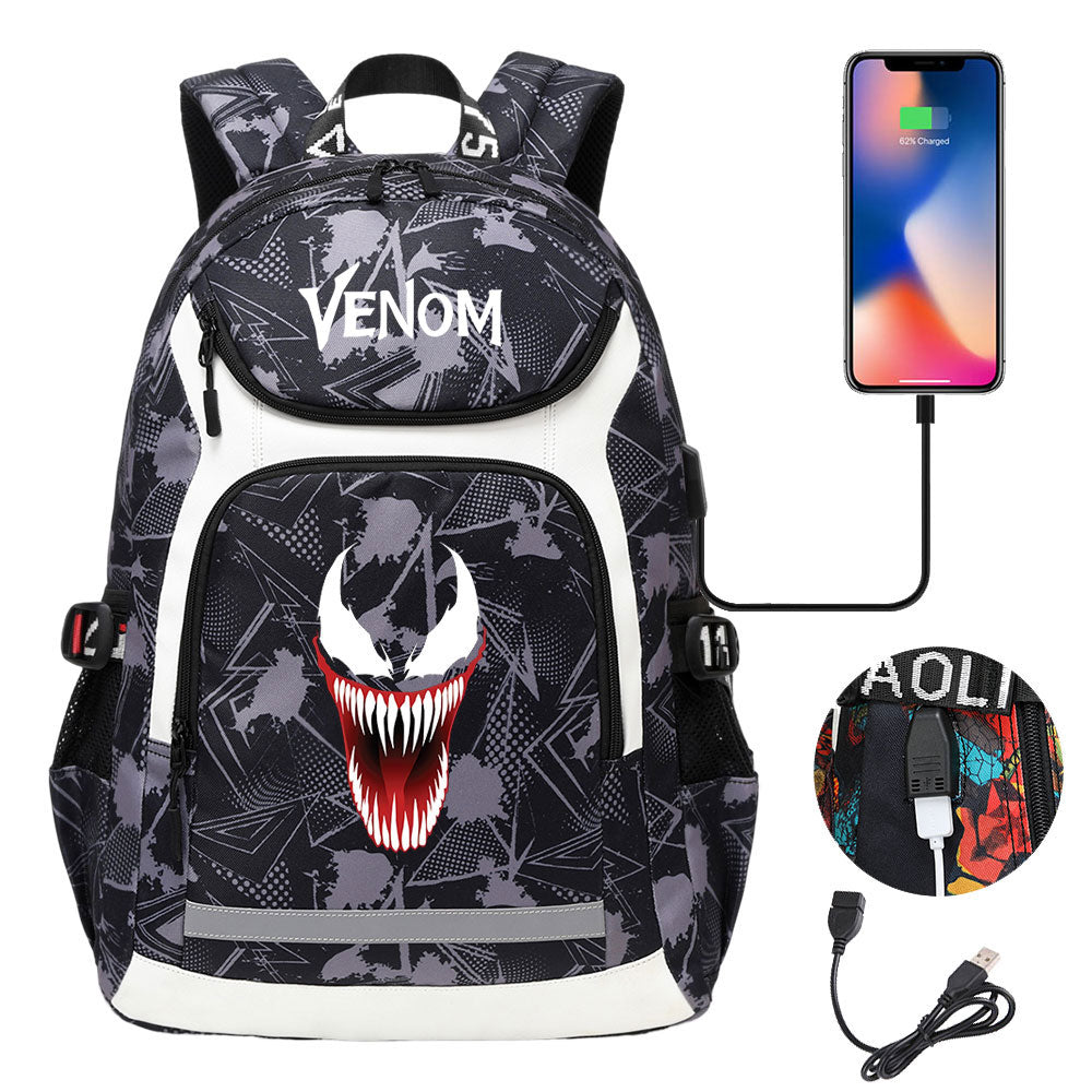 Venom USB Charging Backpack School NoteBook Laptop Travel Bags