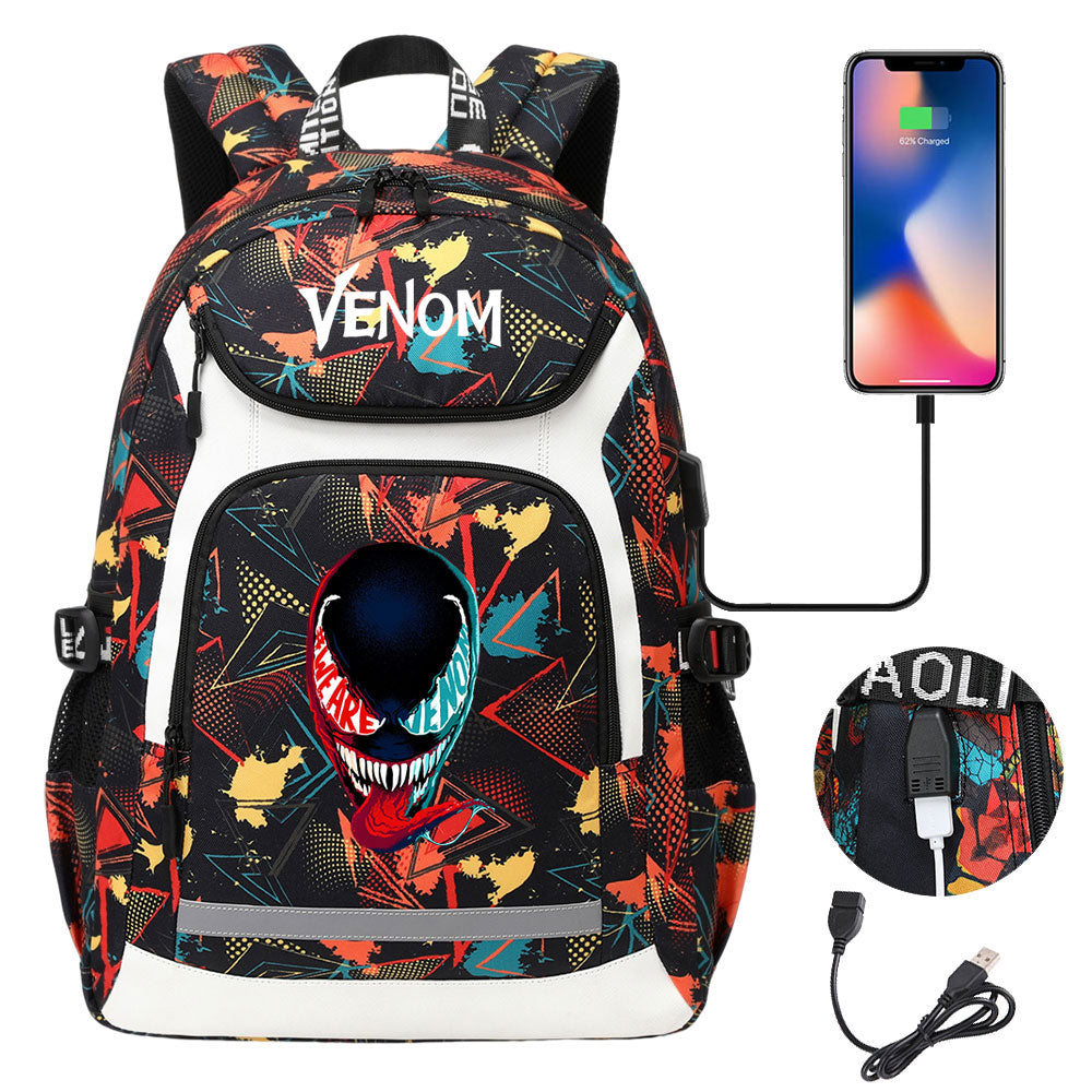 Venom USB Charging Backpack School NoteBook Laptop Travel Bags