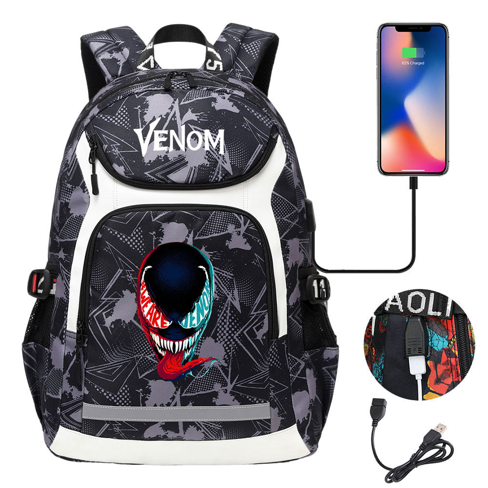 Venom USB Charging Backpack School NoteBook Laptop Travel Bags