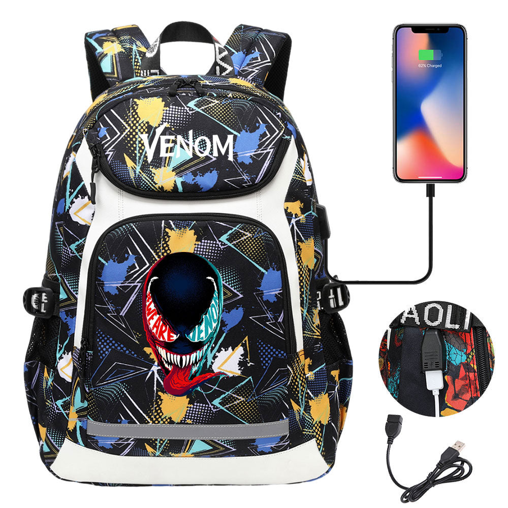 Venom USB Charging Backpack School NoteBook Laptop Travel Bags