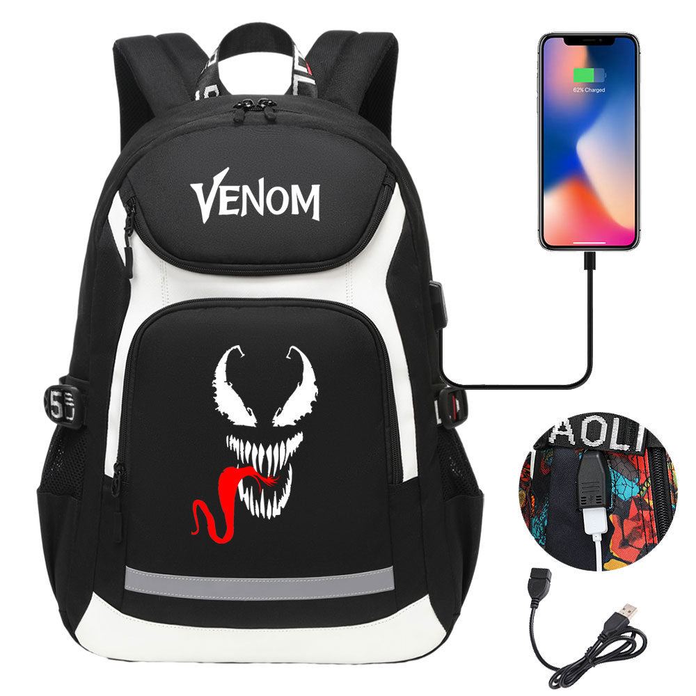 Venom USB Charging Backpack School NoteBook Laptop Travel Bags