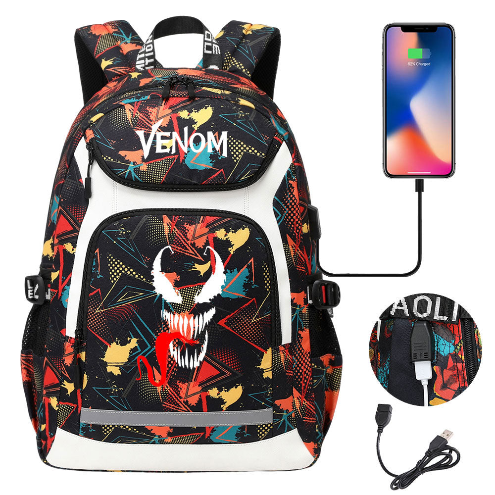 Venom USB Charging Backpack School NoteBook Laptop Travel Bags