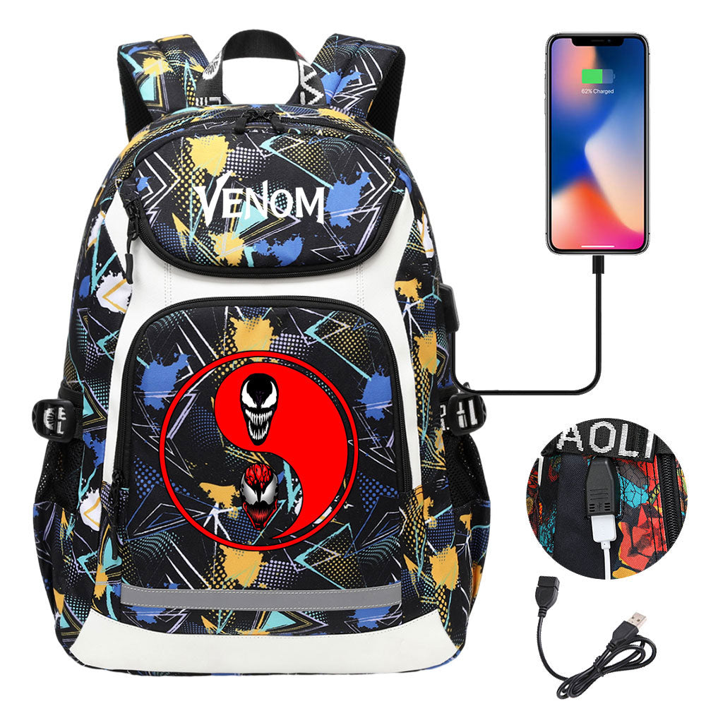 Venom USB Charging Backpack School NoteBook Laptop Travel Bags
