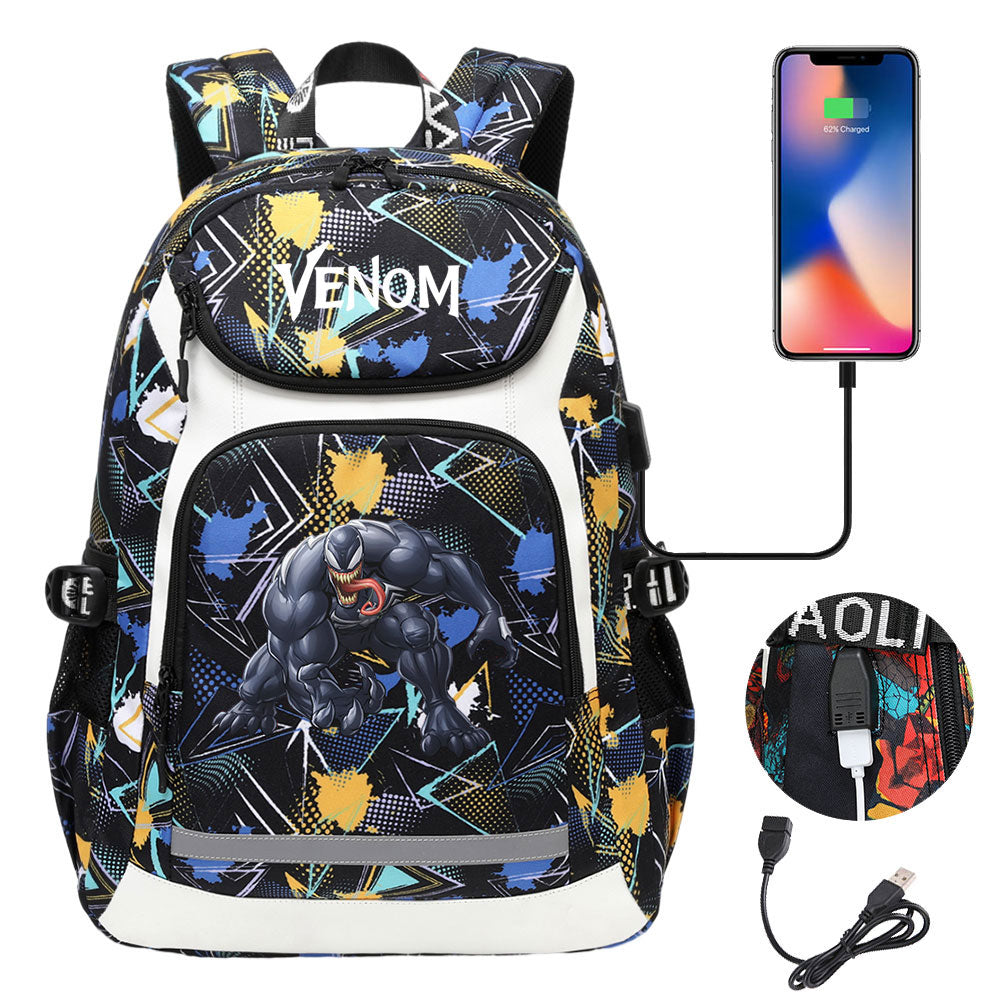 Venom USB Charging Backpack School NoteBook Laptop Travel Bags