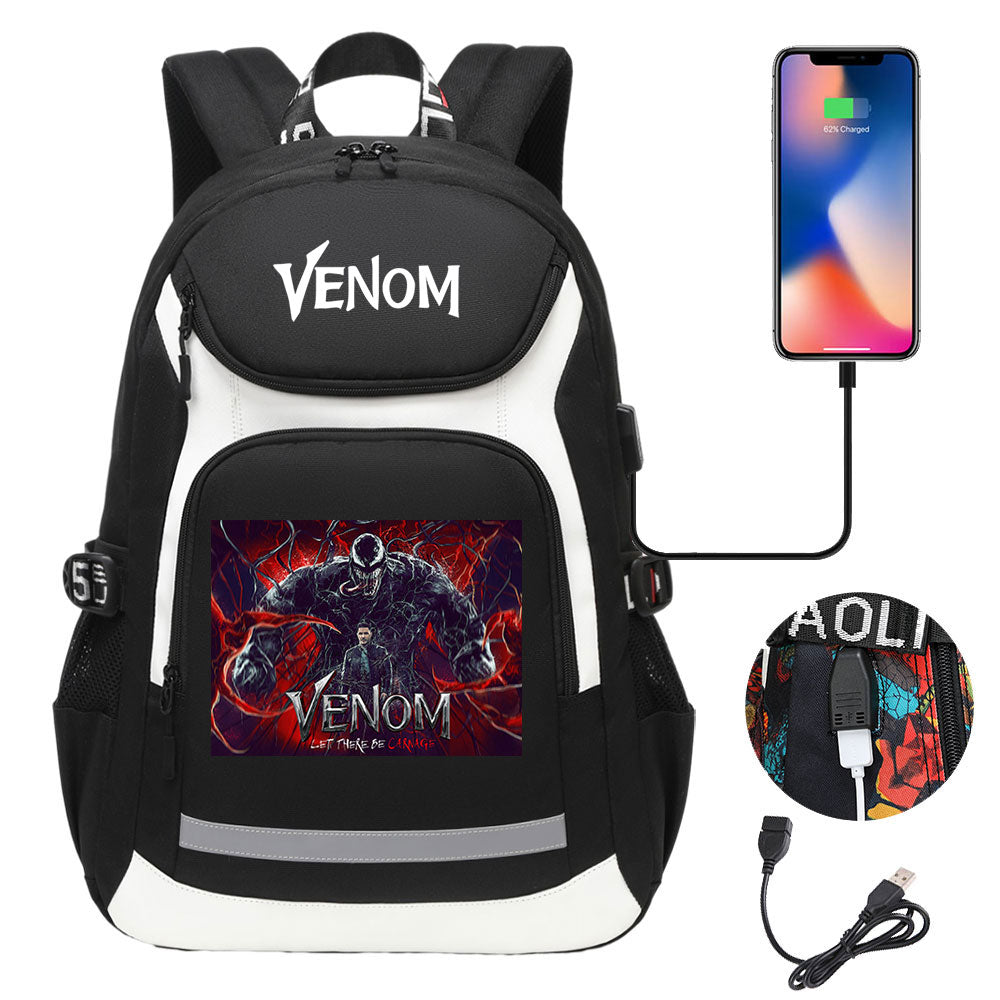 Venom USB Charging Backpack School NoteBook Laptop Travel Bags