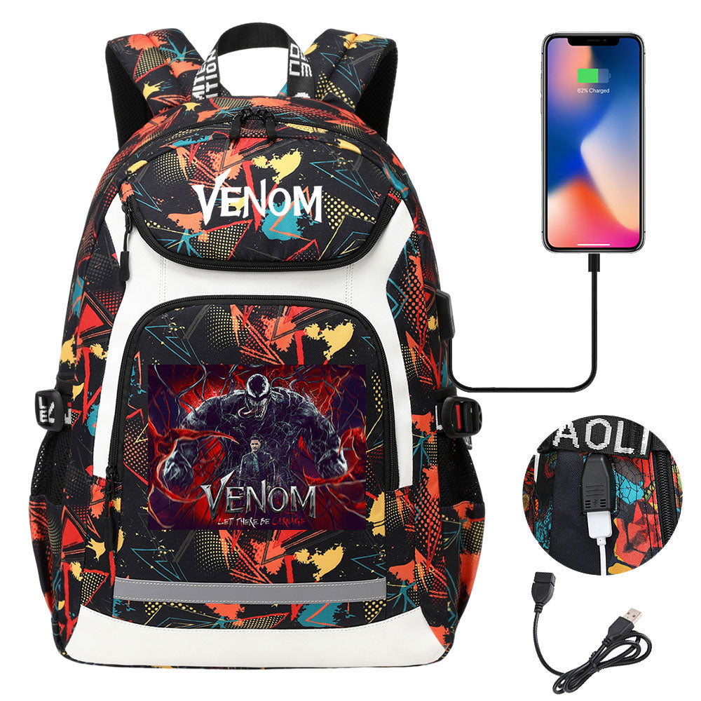 Venom USB Charging Backpack School NoteBook Laptop Travel Bags