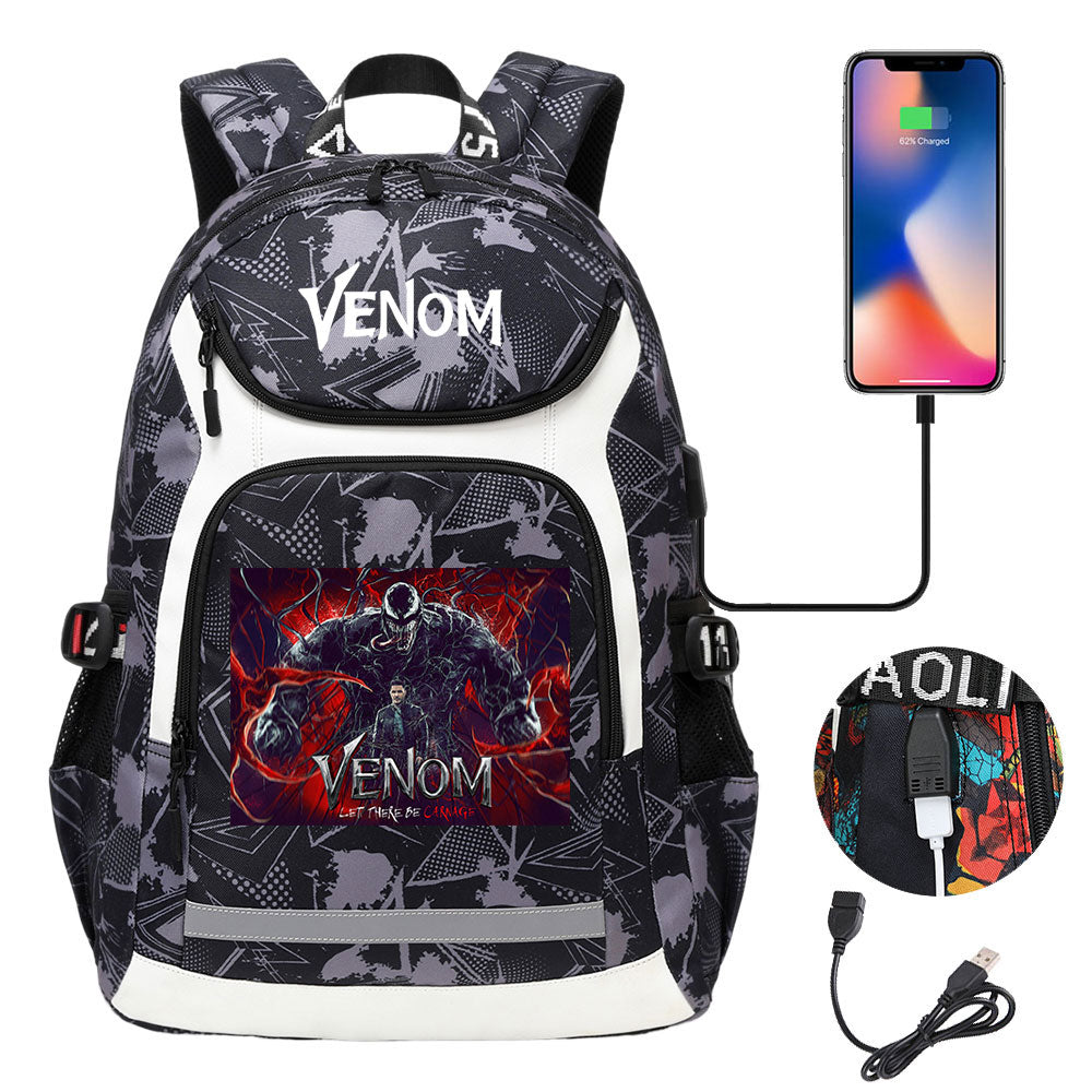 Venom USB Charging Backpack School NoteBook Laptop Travel Bags