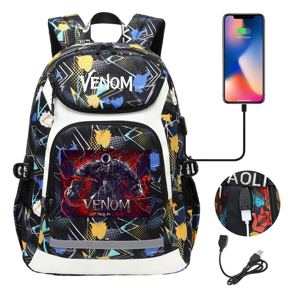 Venom USB Charging Backpack School NoteBook Laptop Travel Bags