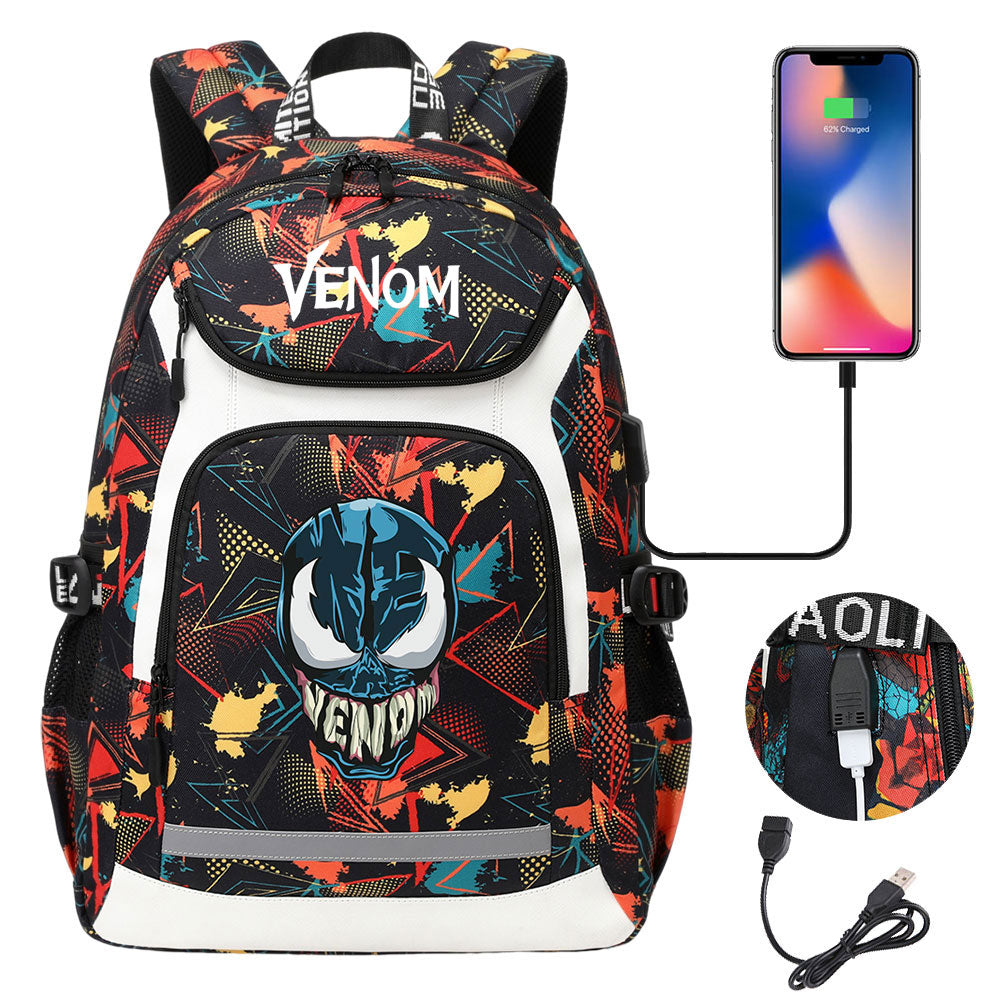 Venom USB Charging Backpack School NoteBook Laptop Travel Bags