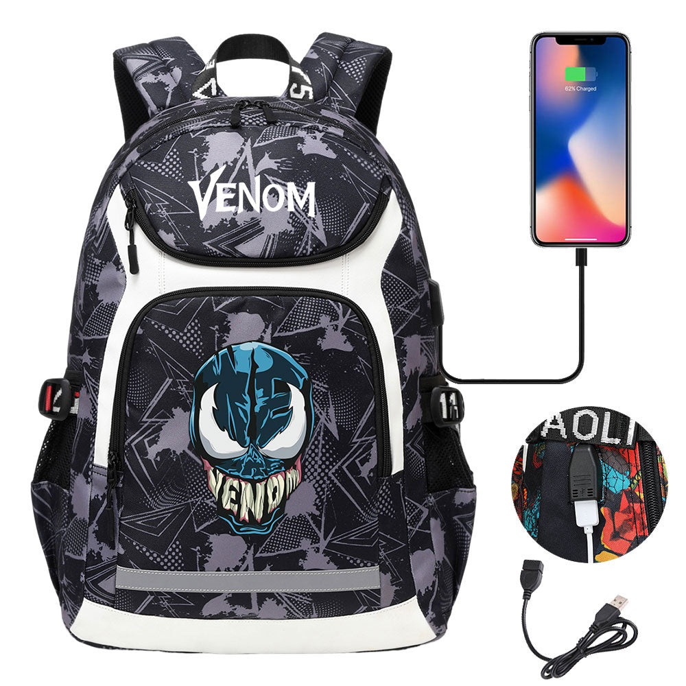 Venom USB Charging Backpack School NoteBook Laptop Travel Bags