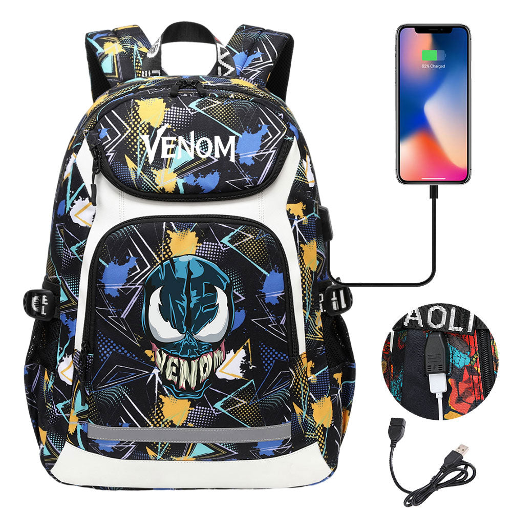 Venom USB Charging Backpack School NoteBook Laptop Travel Bags