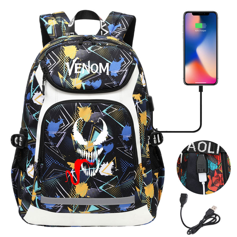 Venom USB Charging Backpack School NoteBook Laptop Travel Bags