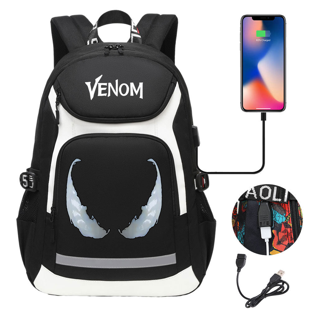 Venom USB Charging Backpack School NoteBook Laptop Travel Bags