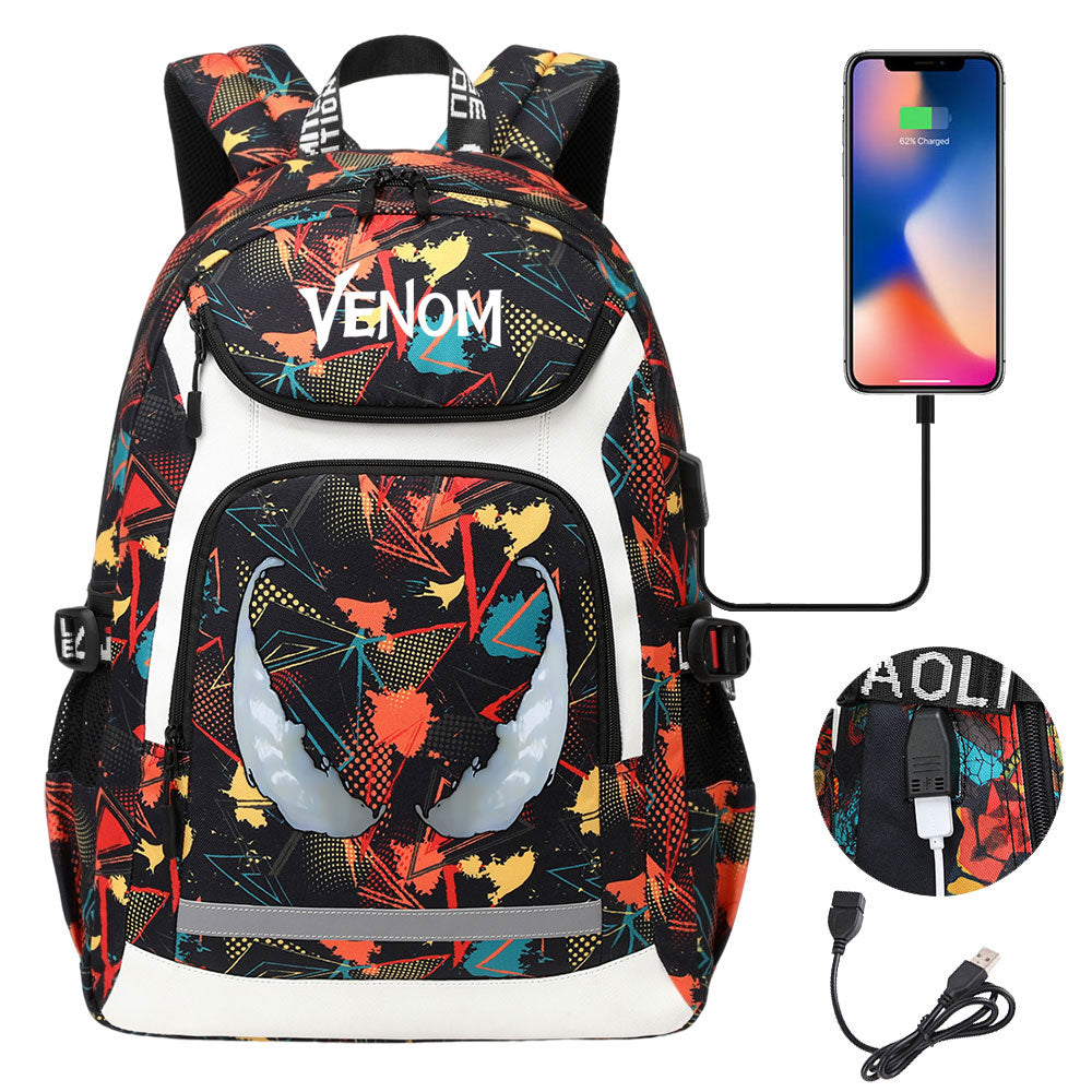 Venom USB Charging Backpack School NoteBook Laptop Travel Bags
