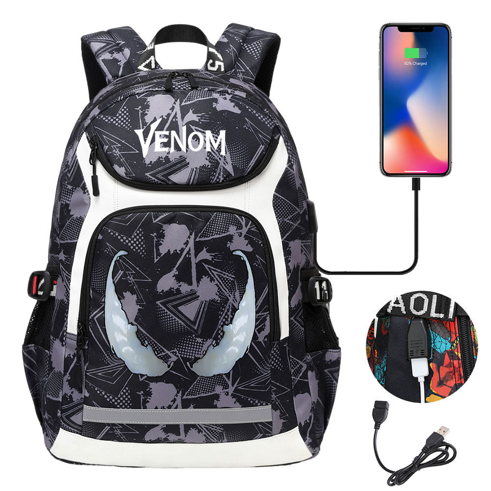 Venom USB Charging Backpack School NoteBook Laptop Travel Bags
