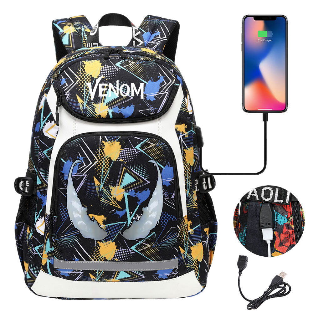 Venom USB Charging Backpack School NoteBook Laptop Travel Bags