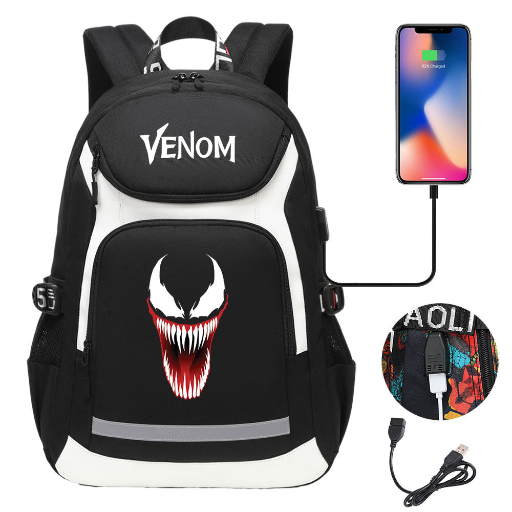 Venom USB Charging Backpack School NoteBook Laptop Travel Bags