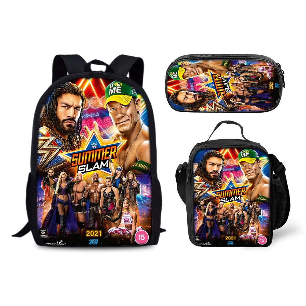 WWE World Wrestling Schoolbag Backpack Lunch Bag Pencil Case 3pcs Set Gift for Kids Students