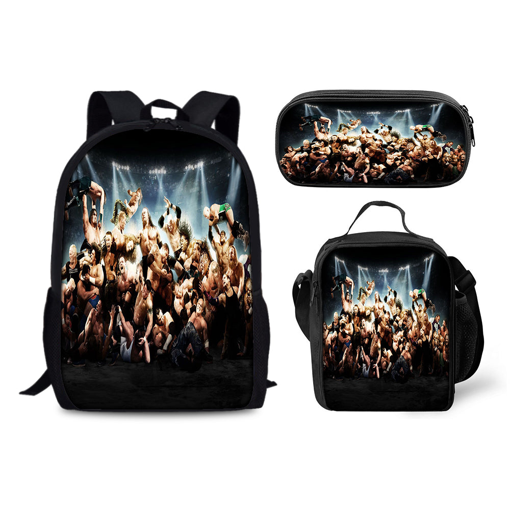 WWE World Wrestling Schoolbag Backpack Lunch Bag Pencil Case 3pcs Set Gift for Kids Students