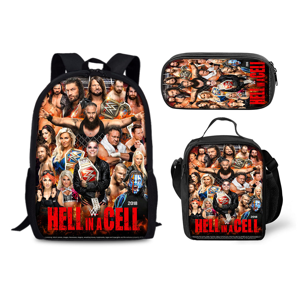 WWE World Wrestling Schoolbag Backpack Lunch Bag Pencil Case 3pcs Set Gift for Kids Students