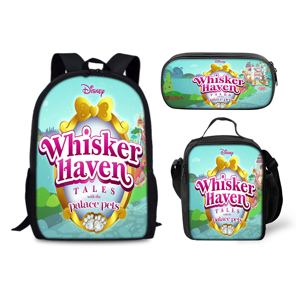 Whisker Haven Tales with the Palace Pets Schoolbag Backpack Lunch Bag Pencil Case 3pcs Set Gift for Kids Students