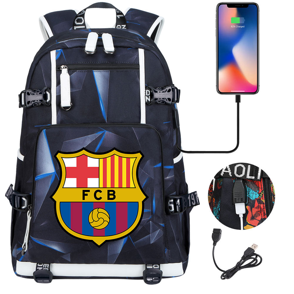 Barcelona Football Club  USB Charging Backpack School NoteBook Laptop Travel Bags