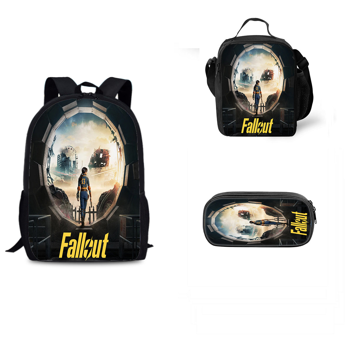Fallout Schoolbag Backpack Lunch Bag Pencil Case 3pcs Set Gift for Kids Students