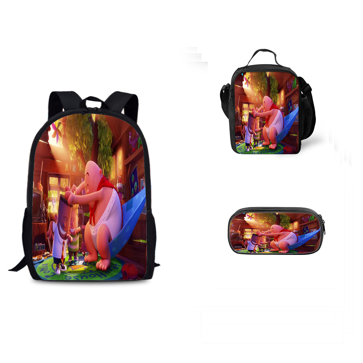 Captain Underpants Schoolbag Backpack Lunch Bag Pencil Case 3pcs Set Gift for Kids Students