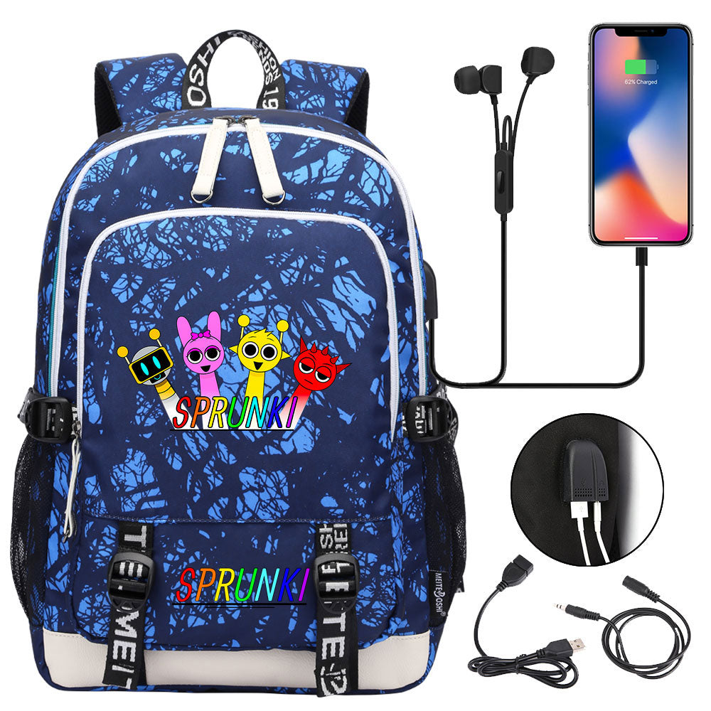Sprunki USB Charging Backpack School Note Book Laptop Travel Bags