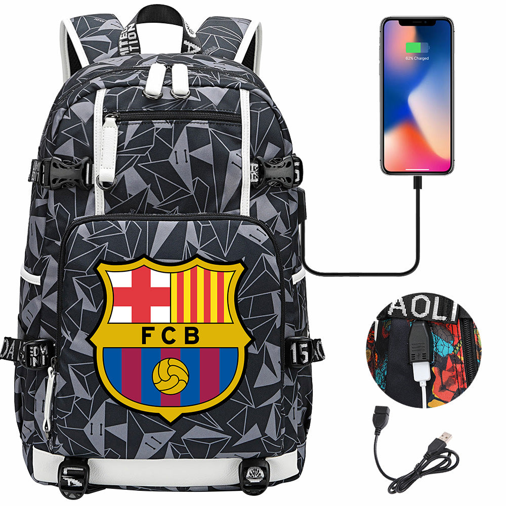 Barcelona Football Club  USB Charging Backpack School NoteBook Laptop Travel Bags