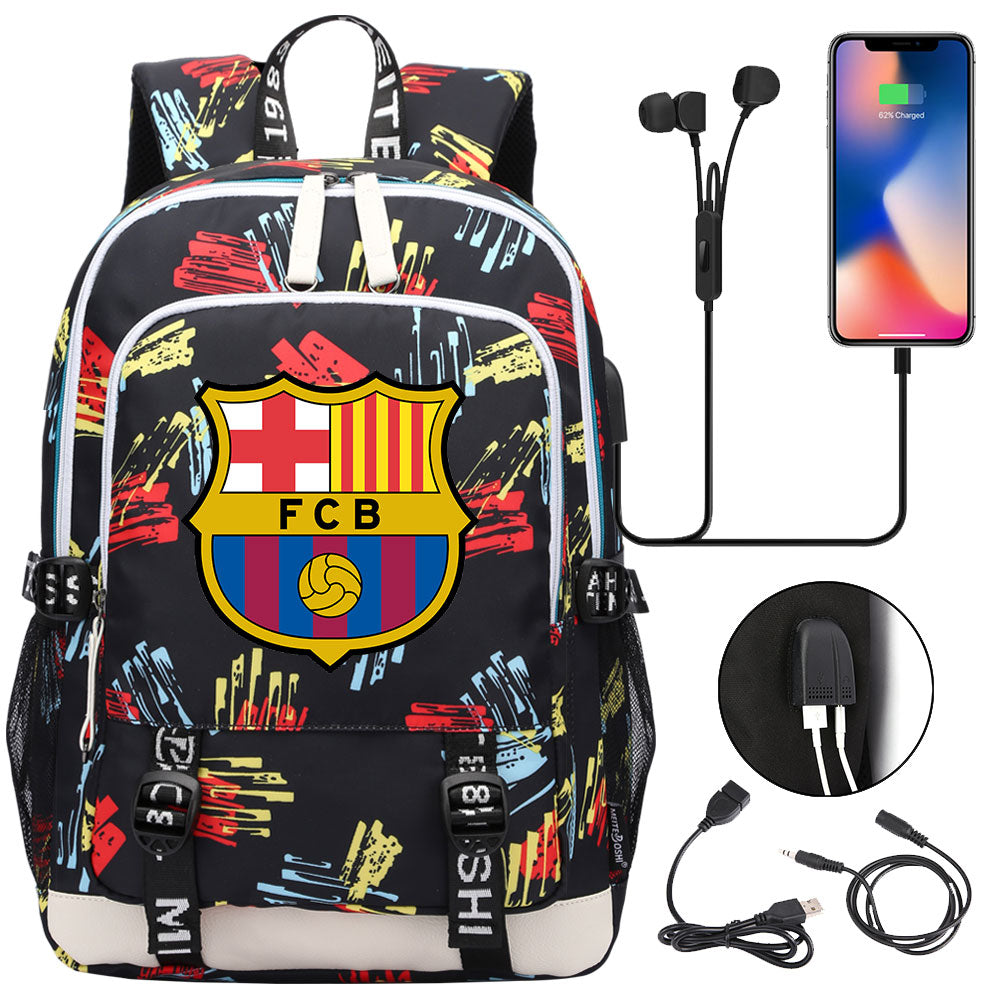 Barcelona Football Club  USB Charging Backpack School Note Book Laptop Travel Bags