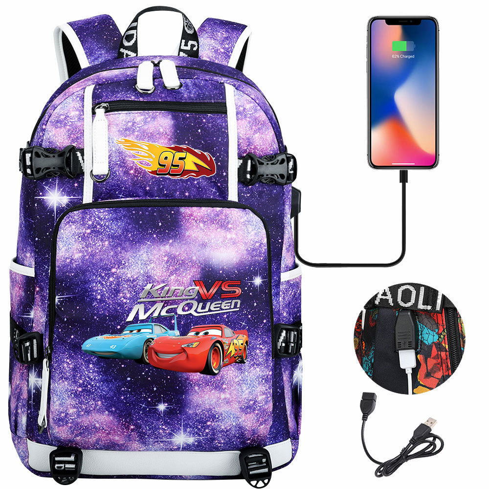 Cars Lightning USB Charging Backpack School NoteBook Laptop Travel Bags