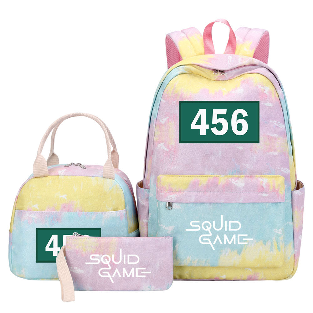 Squid Game Pink Starry Sky SchoolBag Backpack Lunch Box Bag Book Pencil Bags 3pcs Set