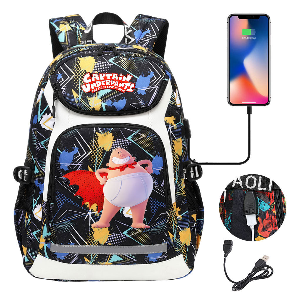 Captain Underpants USB Charging Backpack School NoteBook Laptop Travel Bags