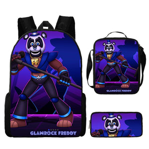 FNAF Glamrock Freddy Schoolbag Backpack Lunch Bag Pencil Case 3pcs Set Gift for Kids Students