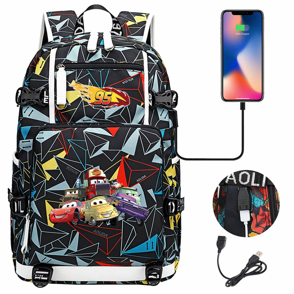 Cars Lightning USB Charging Backpack School NoteBook Laptop Travel Bags