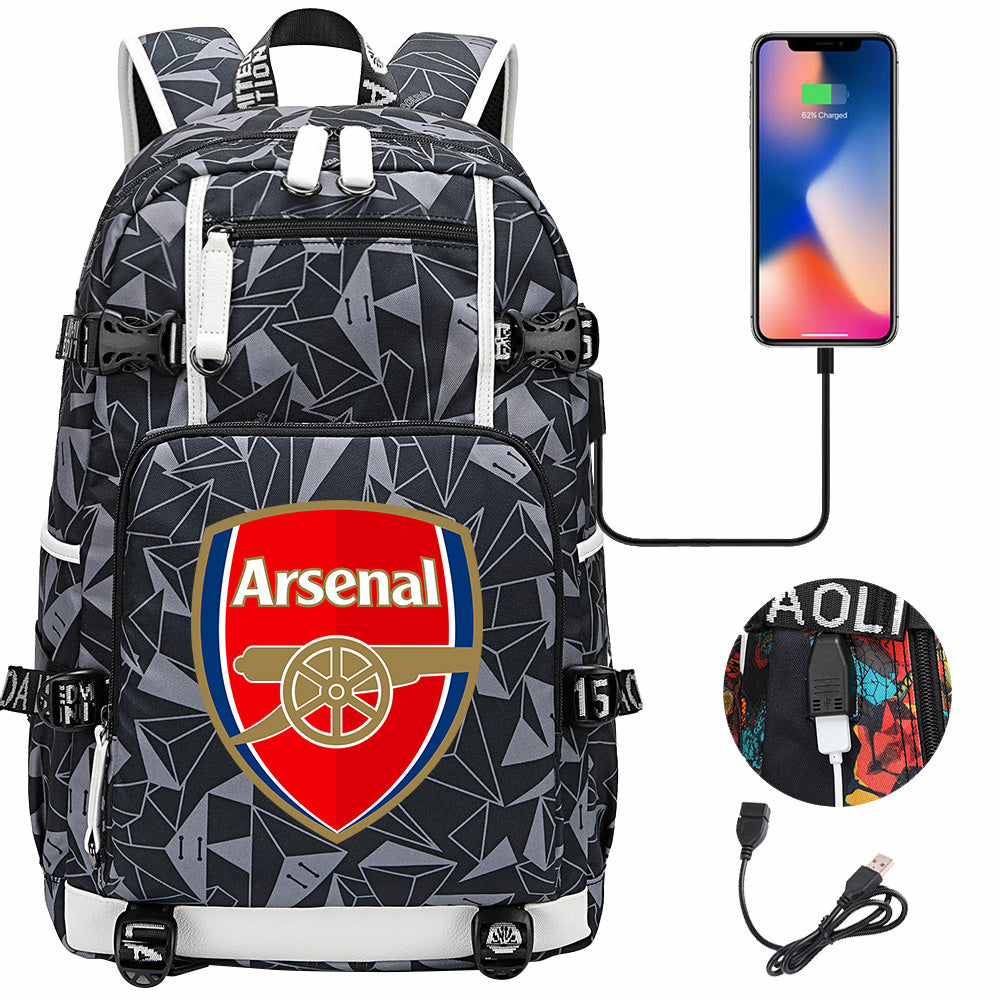 Arsenal Football Club USB Charging Backpack School NoteBook Laptop Travel Bags