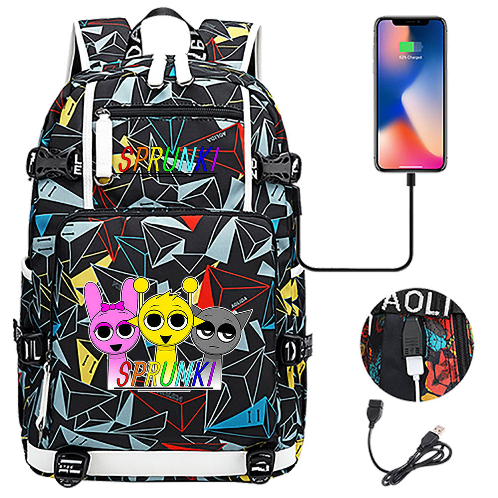 Sprunki USB Charging Backpack School NoteBook Laptop Travel Bags