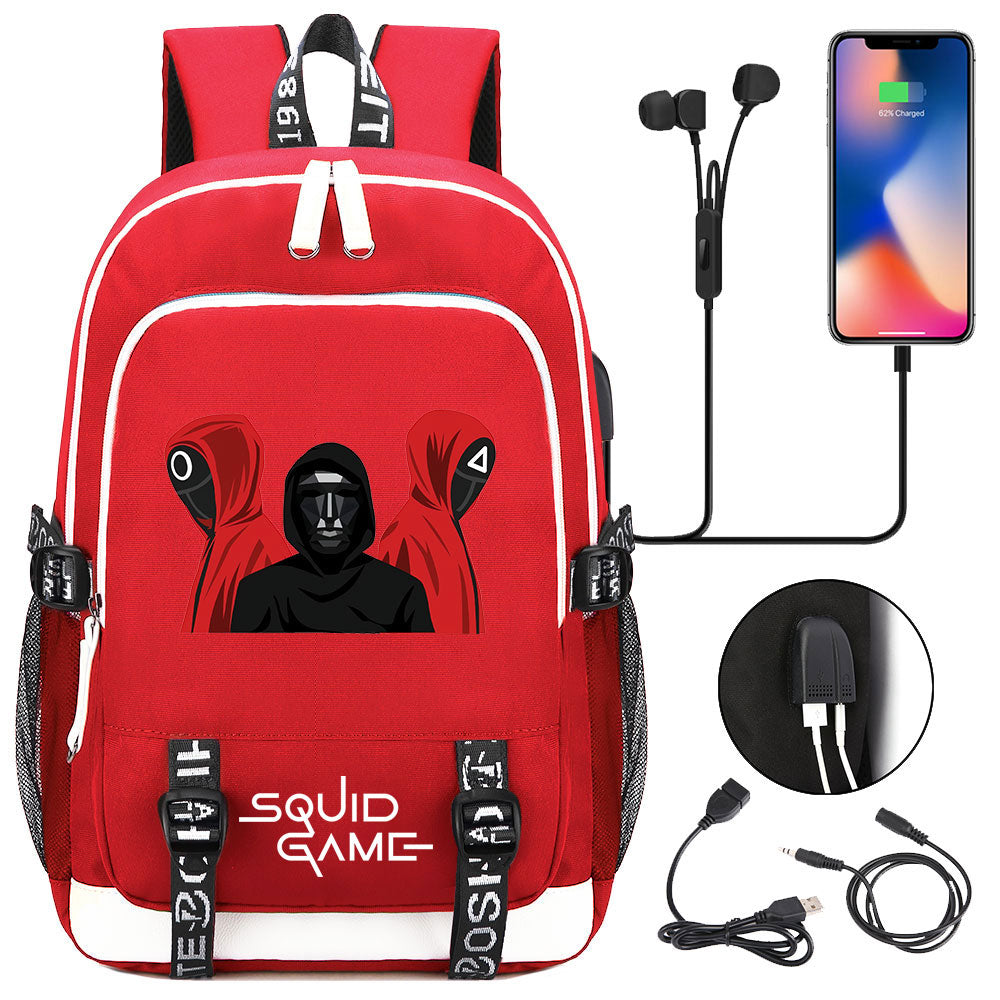 Squid Game USB Charging Backpack School Note Book Laptop Travel Bags
